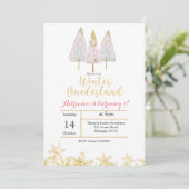 Winter Tree Onederland Birthday Invitation Kaart (Staand voorkant)