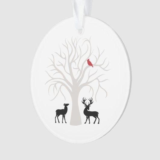 Winter Tree Red Kardinaal Der Kerstversiering Ornament (voorkant)