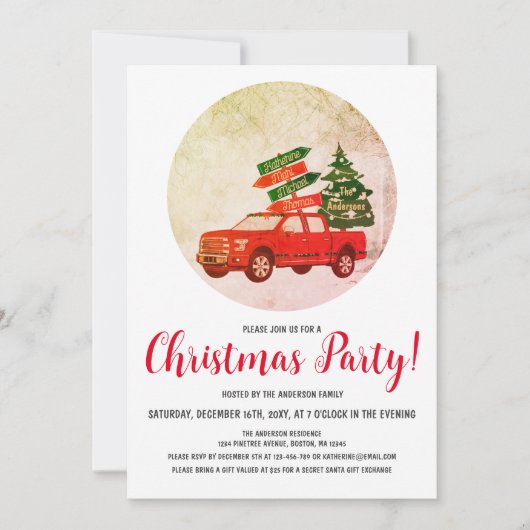 Winter Tree  Rode Truck Kerstfeest Kaart (Voorkant)