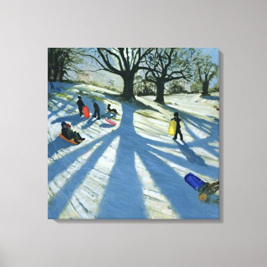 Winter Tree Snow Sledgers Calke Abbey Derby Canvas Afdruk (Voorkant)