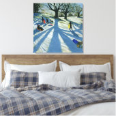 Winter Tree Snow Sledgers Calke Abbey Derby Canvas Afdruk (Insitu (Slaapkamer))