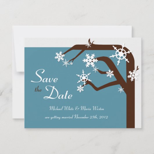 Winter Tree Snowflake Save the Date Notice Kaart (Voorkant)