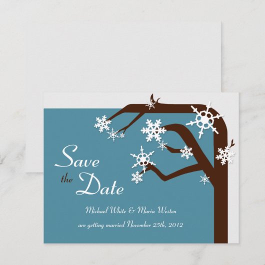 Winter Tree Snowflake Save the Date Notice Kaart (Voorkant / Achterkant)