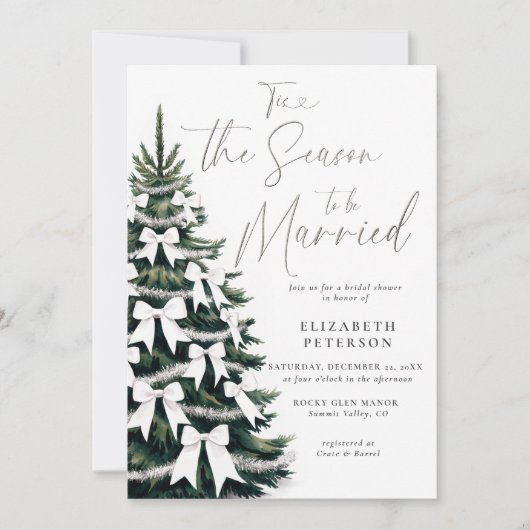 Winter Tree White Bows Tinsel Chic Vrijgezellenfee Kaart (Voorkant)