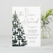 Winter Tree White Bows Tinsel Chic Vrijgezellenfee Kaart (Staand voorkant)