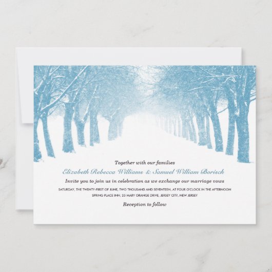 Winter Trees Avenue Horizontal Wedding Invite Kaart (Voorkant)