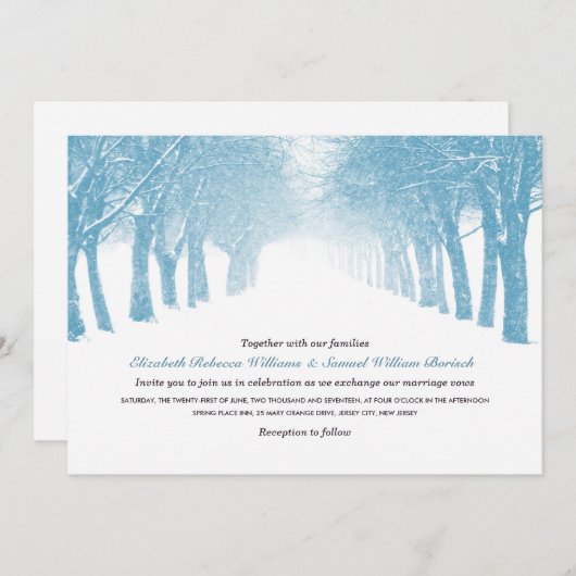 Winter Trees Avenue Horizontal Wedding Invite Kaart (Voorkant / Achterkant)