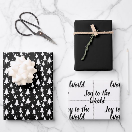 Winter Trees Black White Snow Joy to World Inpakpapier Vel (Voorkant)