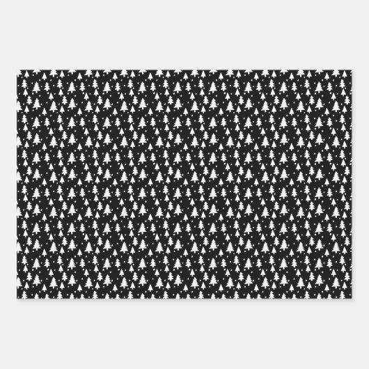 Winter Trees Black White Snow Polka Dots Inpakpapier Vel (Voorkant)