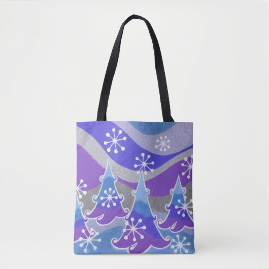 Winter Trees Blue over de hele canvas tas (Voorkant)