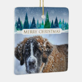 Winter Trees Custom Hond Foto Vrolijk Kerstfeest Keramisch Ornament (Rechts)