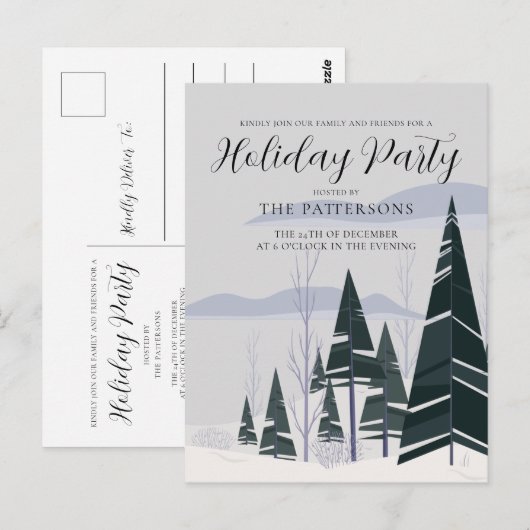 Winter Trees Elegant Green Forest Holiday Party Briefkaart (Voorkant / Achterkant)