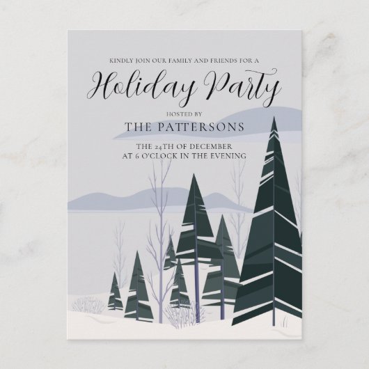Winter Trees Elegant Green Forest Holiday Party Briefkaart (Voorkant)