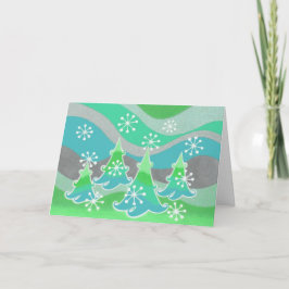 Winter Trees green "Merry Kerstmis" card Feestdagen Kaart
