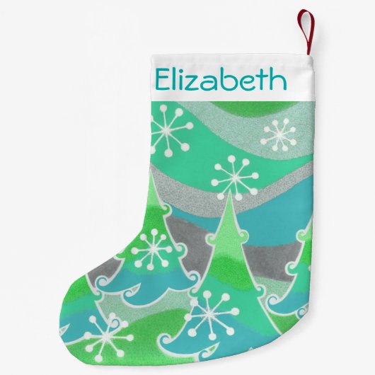 Winter Trees Green Name stocking Kleine Kerstsok (Achterkant)