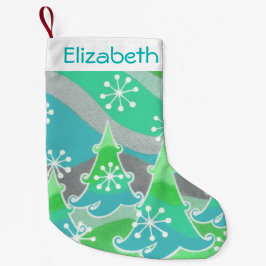 Winter Trees Green Name stocking Kleine Kerstsok