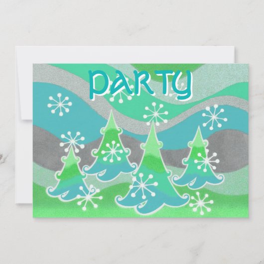 Winter Trees Green "Party"-uitnodiging Kaart (Voorkant)
