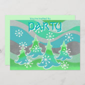 Winter Trees Green "Party"-uitnodiging Kaart (Voorkant / Achterkant)