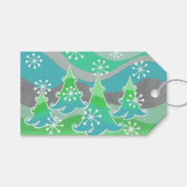 Winter Trees Green Text gift labels groen Cadeaulabel