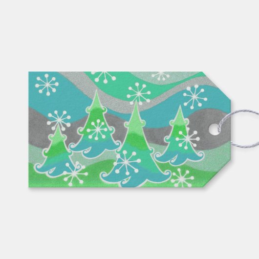 Winter Trees Green Text gift labels groen Cadeaulabel (Voorkant (Horizontaal))
