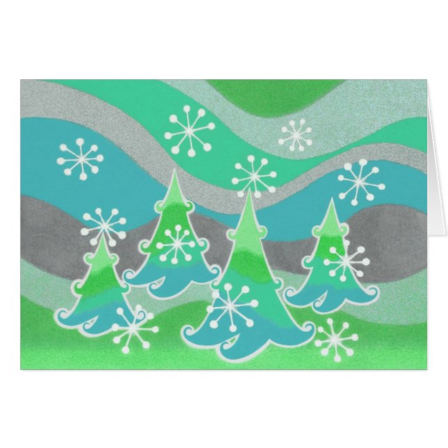 Winter Trees groene groetings-kaart (Voorkant Horizontaal)