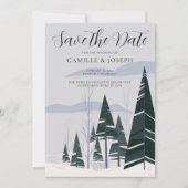 Winter Trees Modern Snow Green Forest Holiday Save The Date (Voorkant)