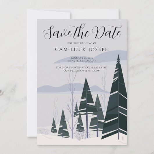 Winter Trees Modern Snow Green Forest Holiday Save The Date (Voorkant)