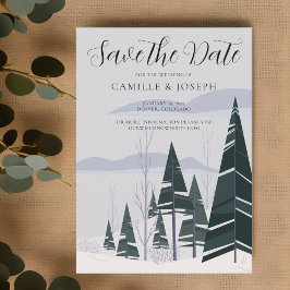 Winter Trees Modern Snow Green Forest Holiday Save The Date