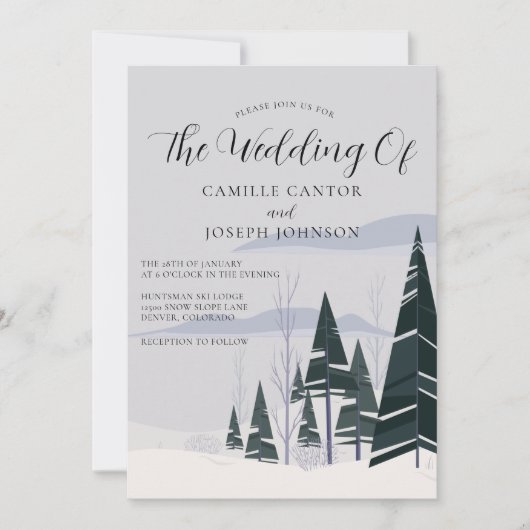 Winter Trees Modern Snowy Forest Holiday Weddensch Kaart (Voorkant)