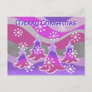 Winter Trees paars briefkaart "Kerst met vrolijkhe