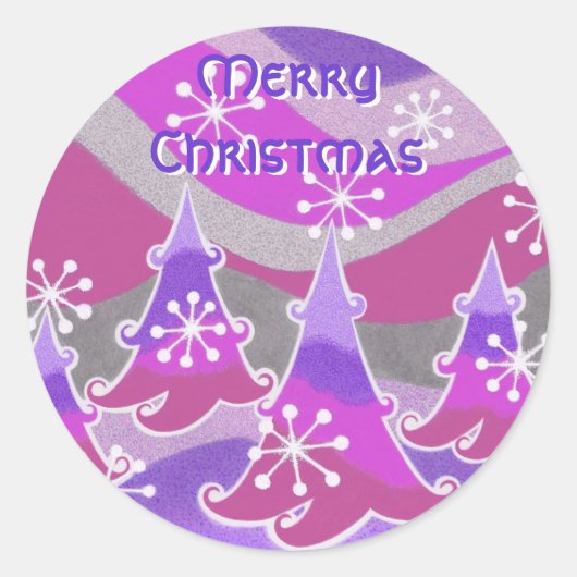 Winter Trees paarse sticker "pretkerst" (Voorkant)
