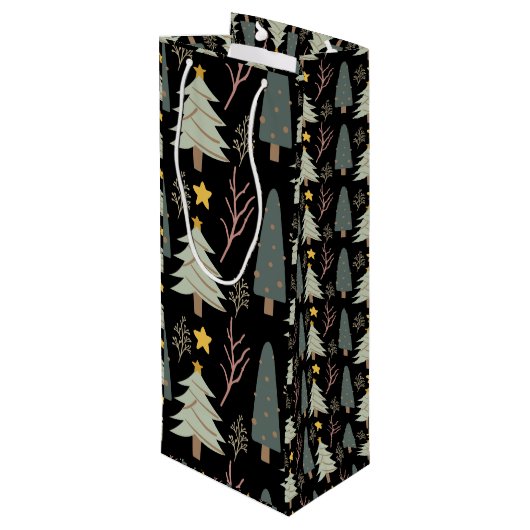 Winter Trees Pattern Holiday Forest Kerstmis Wijn Cadeautas (Achterkant Gekanteld)