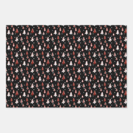 Winter Trees Red Black White Snow Inpakpapier Vel