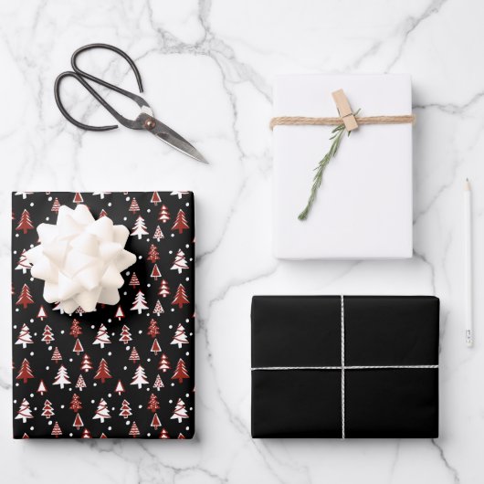 Winter Trees Red Black White Snow Inpakpapier Vel (Voorkant)