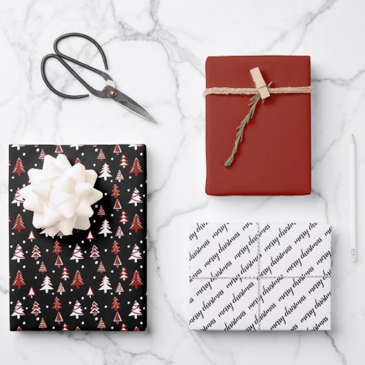 Winter Trees Red Black White Snow Wrapping Paper S (Voorkant)