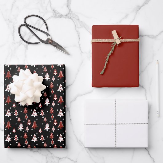 Winter Trees Red Black White Snow Wrapping Paper S (Voorkant)