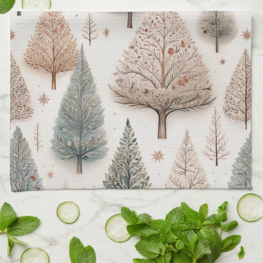 Winter Trees - Rustic Holiday Forest (1) Theedoek (Gevouwen)