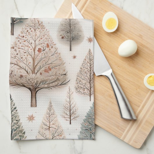 Winter Trees - Rustic Holiday Forest (1) Theedoek (Quarter Fold)