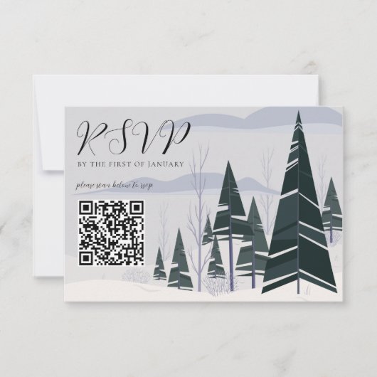 Winter Trees Sneeuwwoud QR Code Wedding Website RSVP Kaartje (Voorkant)