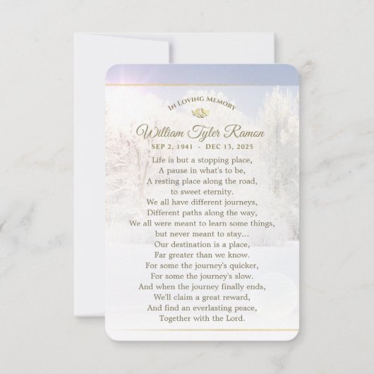 Winter Trees Sympathie Bedankt 3,5 x 5 Kaart (Achterkant)