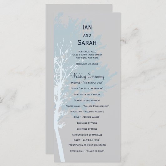 Winter Trees Wedding Programma Programmakaart (Voorkant / Achterkant)