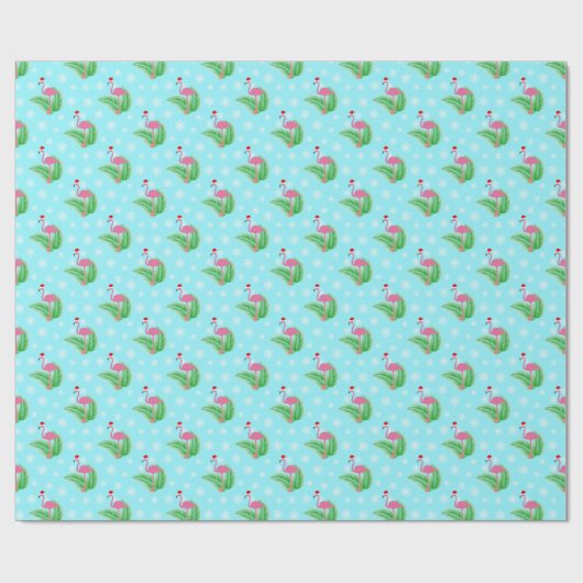 Winter Tropische Kerst Flamingo Cadeaupapier (Vlak)