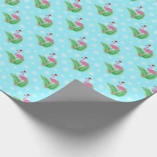 Winter Tropische Kerst Flamingo Cadeaupapier (Hoek)