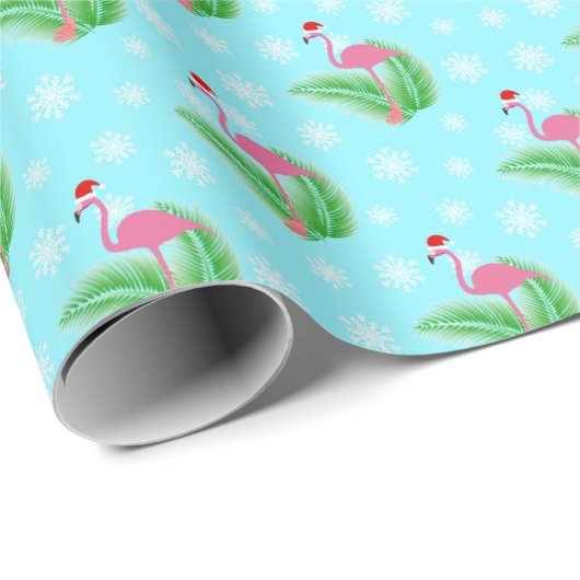Winter Tropische Kerst Flamingo Cadeaupapier (Rol Hoek)