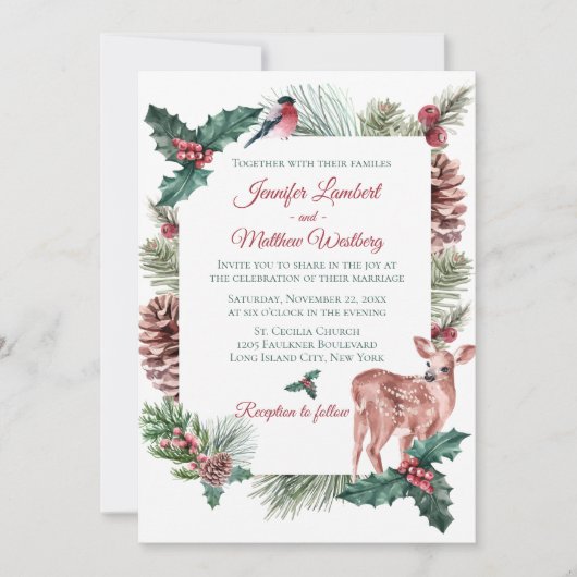 Winter Trouwen Rode Kerst Reindeer Herten Bloemstu Kaart (Voorkant)