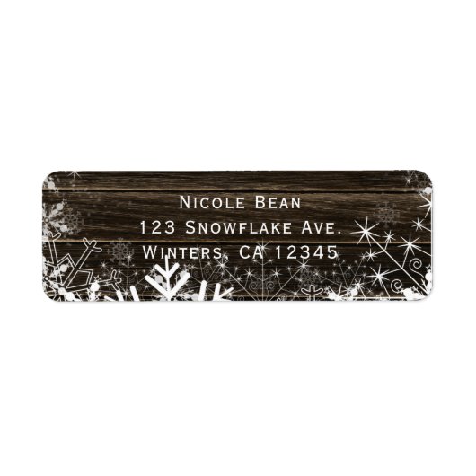Winter Trouwverlichtings- & Sneeuwvlokken Rustieke Etiket (Voorkant)