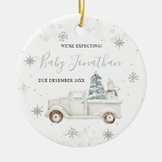 Winter Truck Baby Boy Girl Zwangerschap Aankondigi Keramisch Ornament