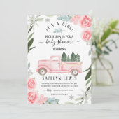 Winter Truck Baby shower Invitation Floral Kaart (Staand voorkant)