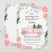 Winter Truck Baby shower Invitation Floral Kaart (Voorkant / Achterkant)