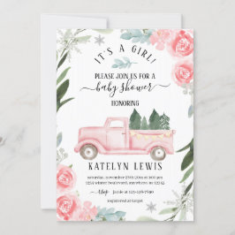 Winter Truck Baby shower Invitation Floral Kaart